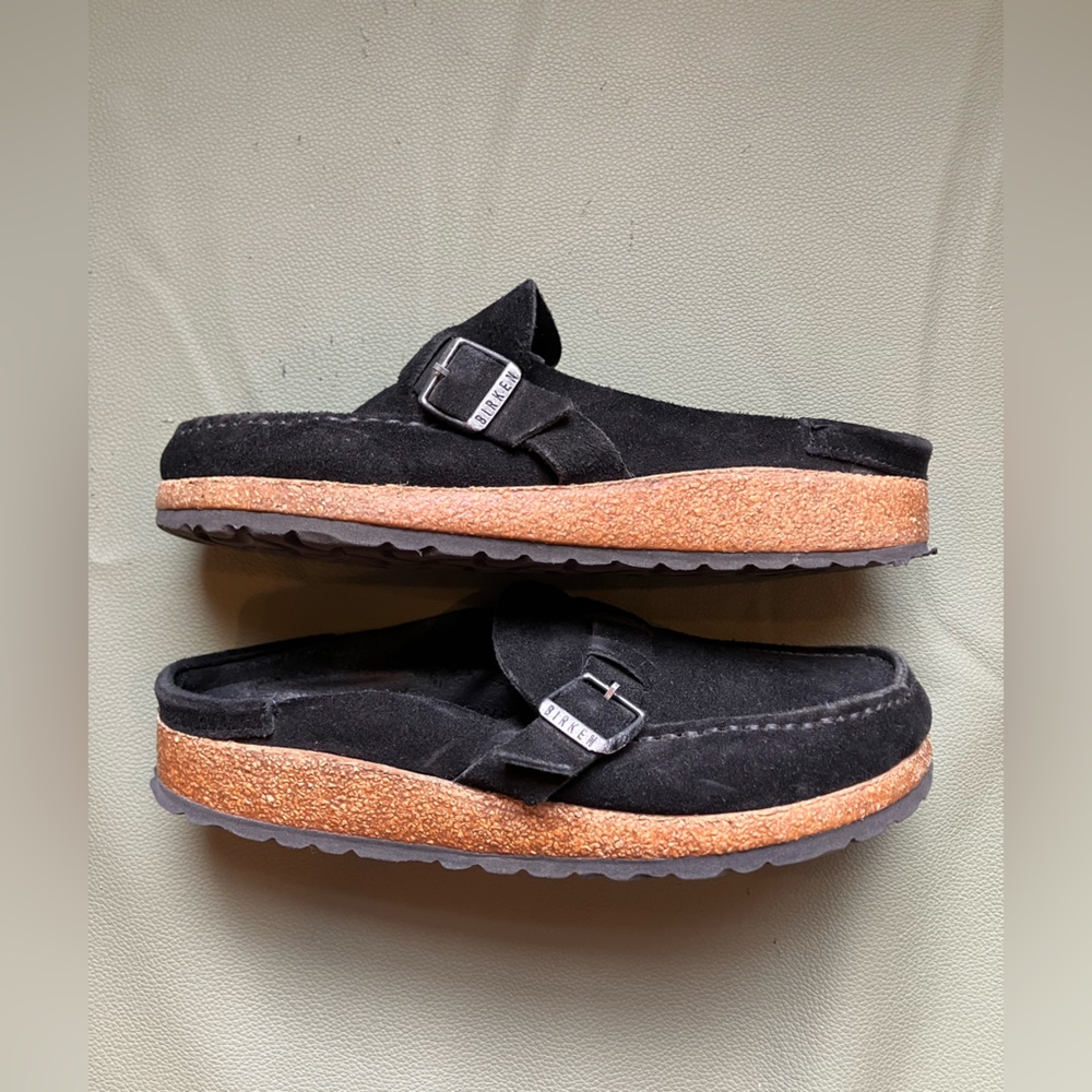 Birkenstock Buckley Black Suede Moc Toe Buckle Clog EU 37 / US W 6–6.5